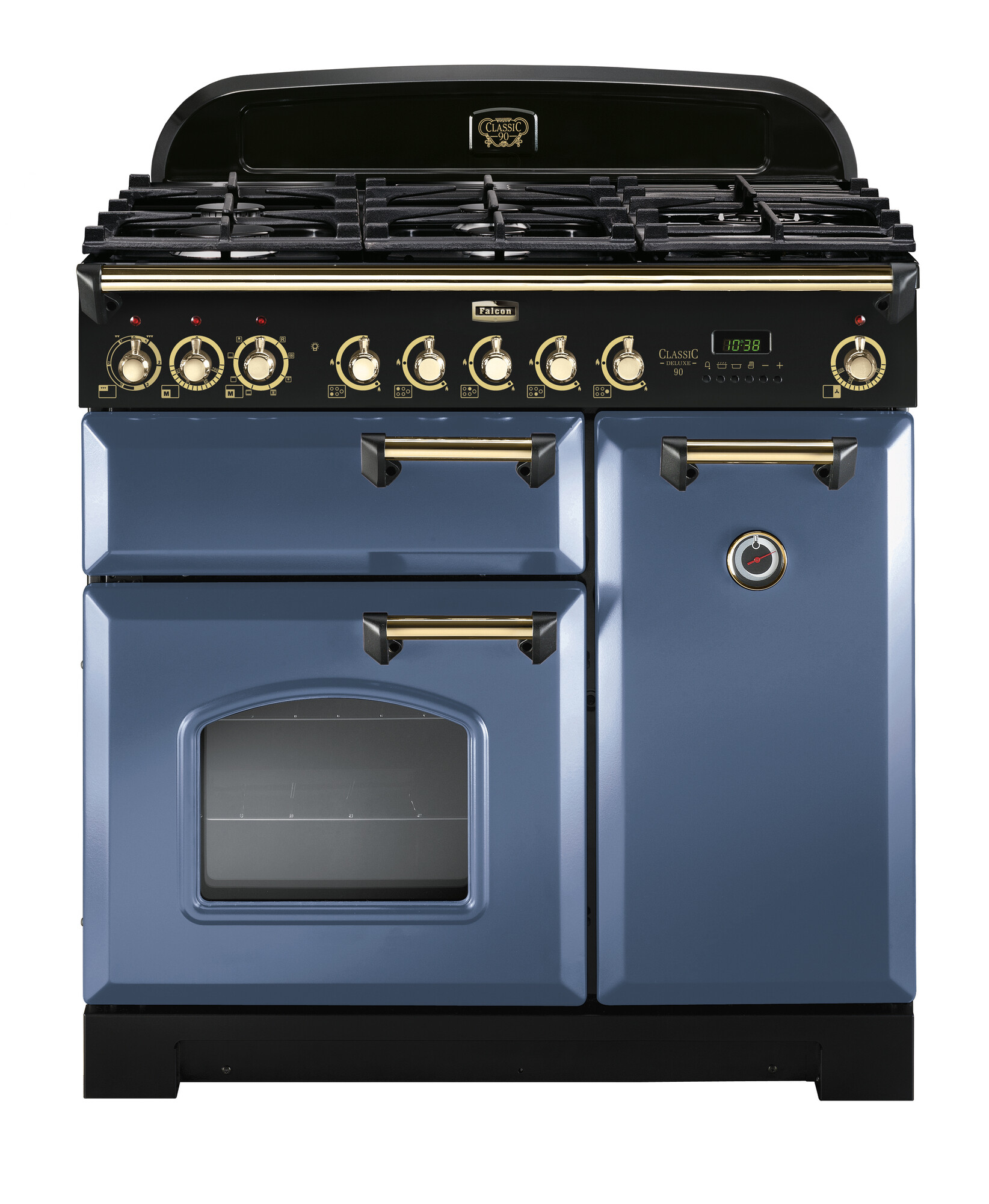 Blauer Falcon Classic Deluxe 90 Standherd mit Gaskochfeld, sechs Drehreglern und mehreren Backofenfächern